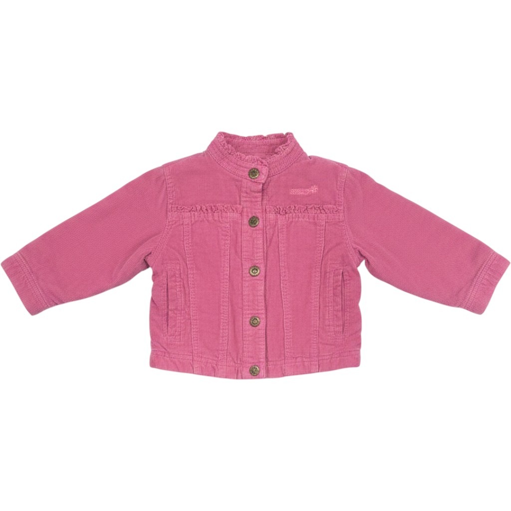 Oshkosh Bgosh Girls Pink Corduroy Ruffle Jacket Striped Lining Size 2t B24777